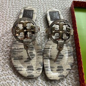 Tory Burch Miller Sandal Gold Logo Lizard Print